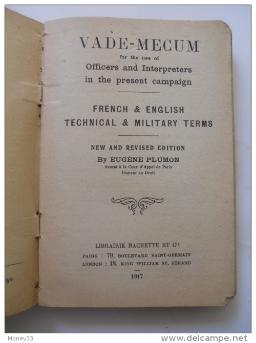 Vade-mecum French & English Technical & Military Terms Guides Plumon 1917 - Oorlog 1914-18