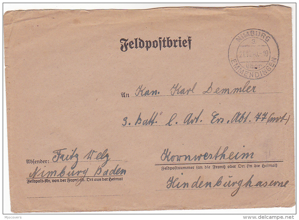 1940 GERMANY Nimburg FELDPOST Postal STATIONERY COVER To Hindenburg Kaserne Forces Military Stamps - Covers & Documents