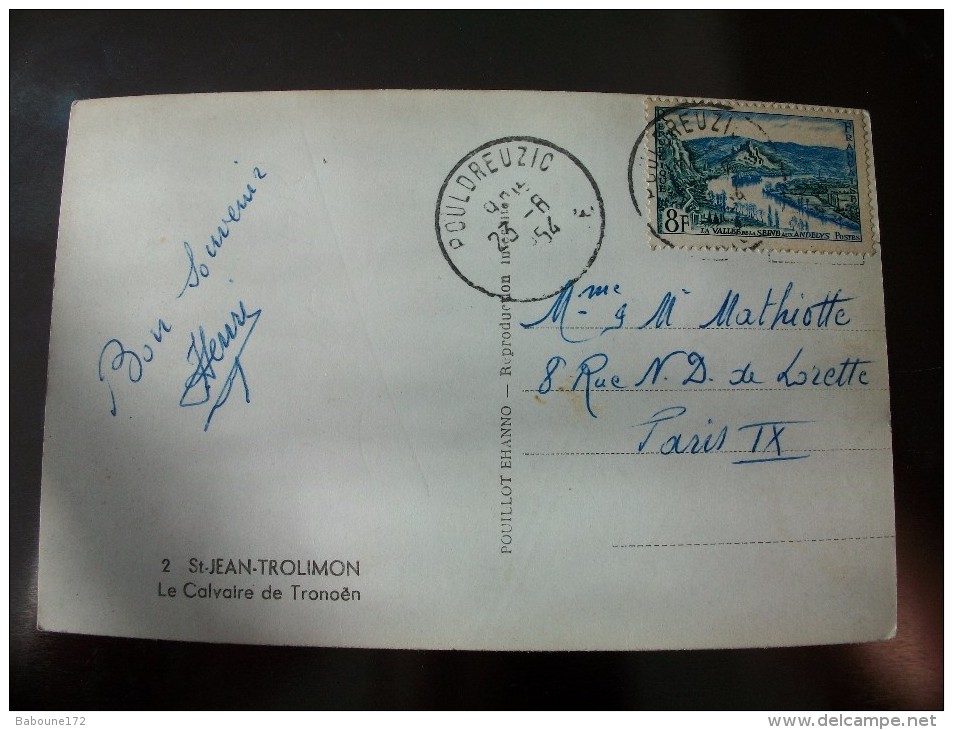 Carte Postale Saint Trolimon Le Calvaire De Tronoën Oblitérée Timbre 8 Francs 1954 - Saint-Jean-Trolimon