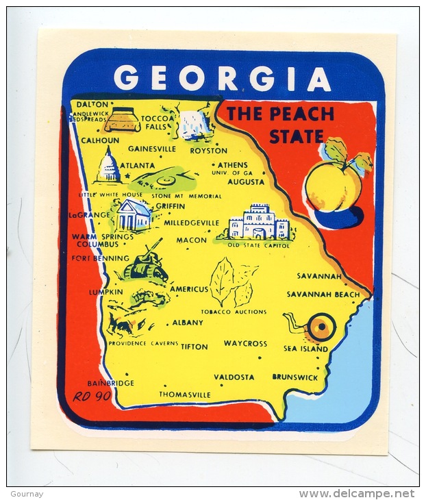 Etats Unis : GA Georgia The Peach State - Géographique - Autocollant - Autres & Non Classés