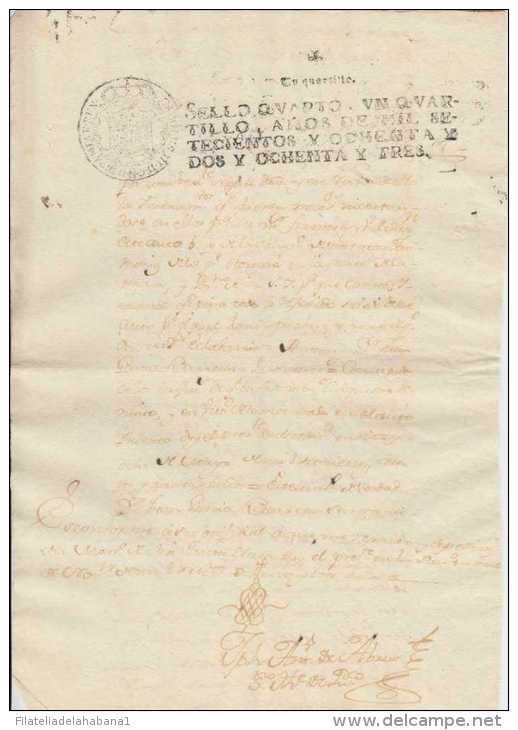 E1121 ANTILLES PUERTO RICO SPAIN ESPAÑA HAVANA USE SEALLED PAPER 1782-83 SELLO 4 - Fiscal-postal