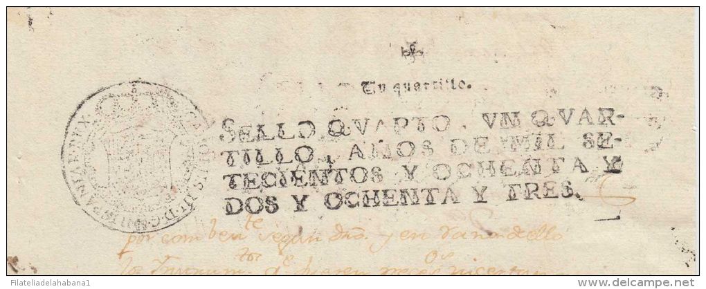 E1121 ANTILLES PUERTO RICO SPAIN ESPAÑA HAVANA USE SEALLED PAPER 1782-83 SELLO 4 - Fiscal-postal