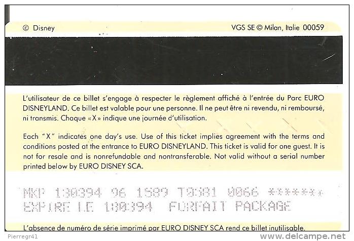 PASS-EURODISNEYLAND-1994-FEE CLOCHETTE-VGS-00059-TBE - Disney-Pässe