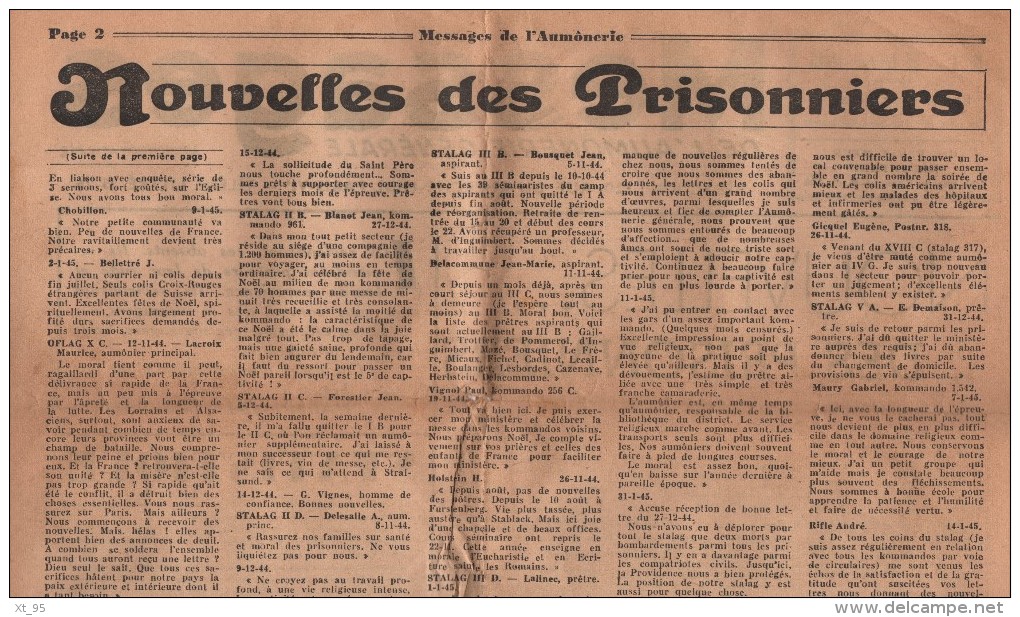 Messages De L Aumonerie Generale - N°1 - 25 Fevrier 1945 - Nouvelles Des Prisonniers - Journal Complet (4 Pages) - Andere & Zonder Classificatie