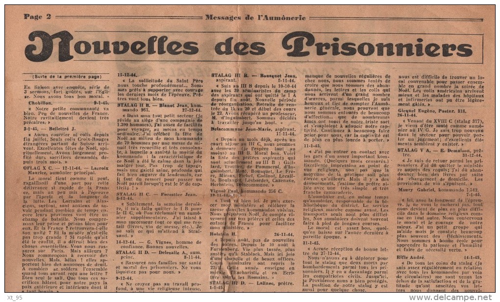 Messages De L Aumonerie Generale - N°1 - 25 Fevrier 1945 - Nouvelles Des Prisonniers - Journal Complet (4 Pages) - Otros & Sin Clasificación