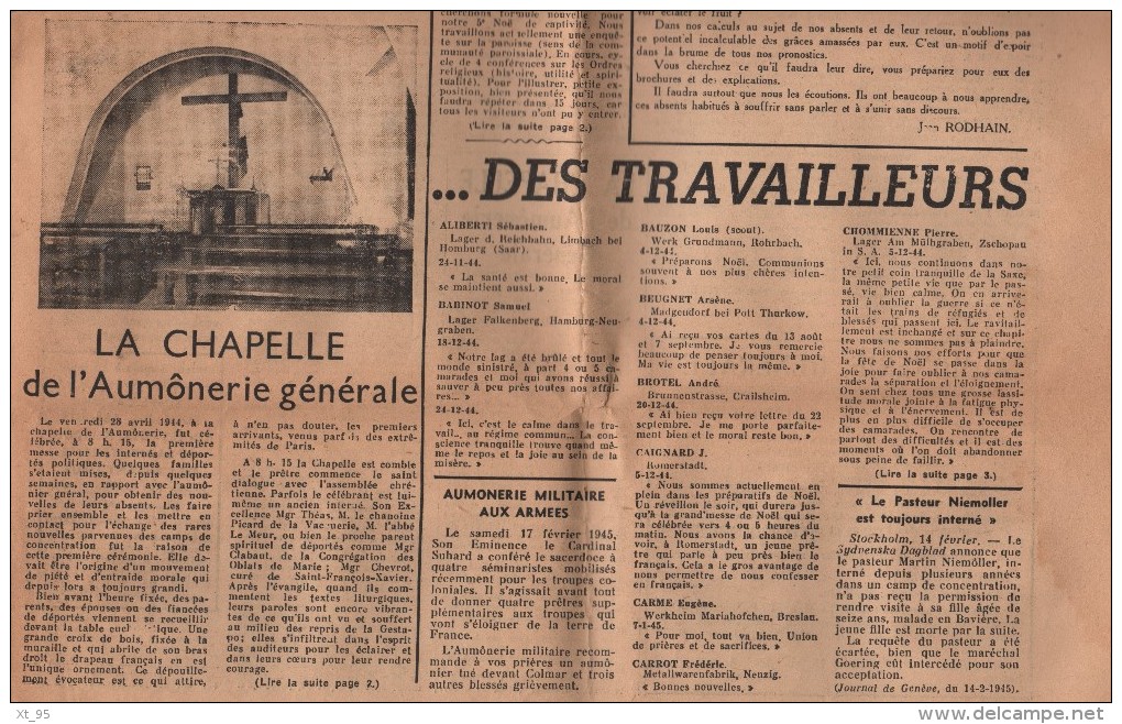 Messages De L Aumonerie Generale - N°1 - 25 Fevrier 1945 - Nouvelles Des Prisonniers - Journal Complet (4 Pages) - Andere & Zonder Classificatie