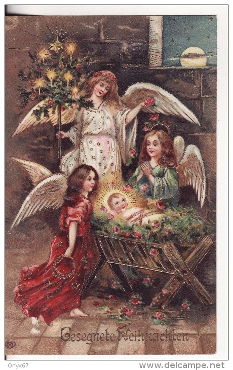 Carte Postale Fantaisie Gauffrée ANGE-SAPIN-Nouveau Né  " Joyeux Noël " - 2 SCANS - - Autres & Non Classés