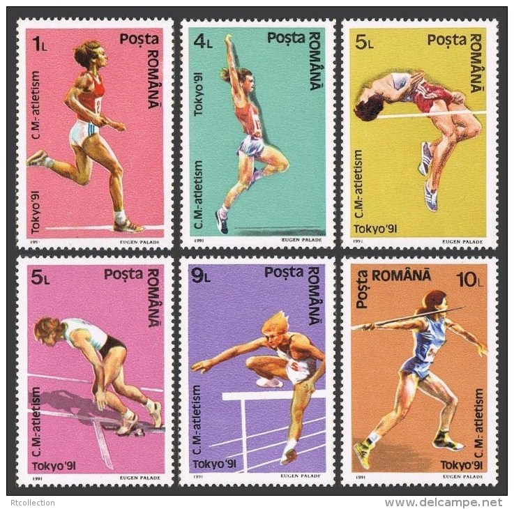 Romania 1991 World Track Field Championship TOKYO Running Jump Sports Javelin Stamps MNH Michel 4740-4745 Sc 3698-3703 - Nuovi