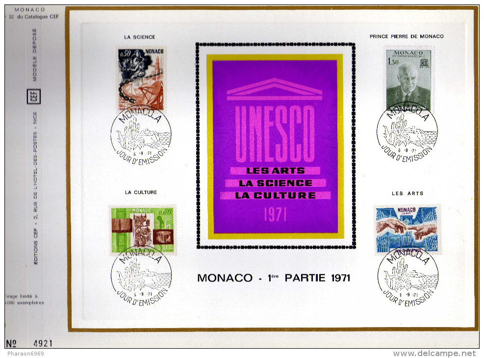 Feuillet Tirage Limité CEF 32 Monaco Unesco Les Arts La Science La Culture - Covers & Documents