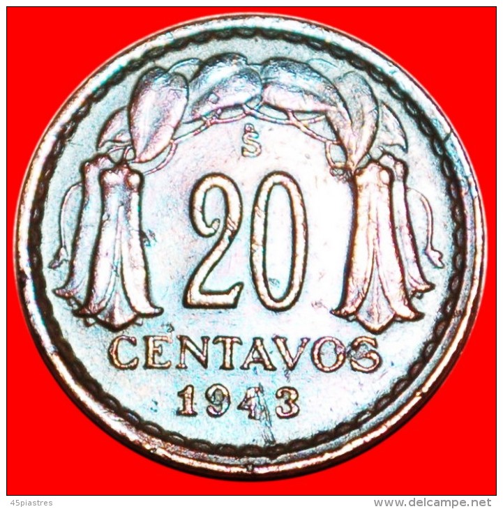 * WAR ISSUE (1939-1945): CHILE★ 20 CENTAVOS 1943 ERRORS! LOW START ★ NO RESERVE! - Chile