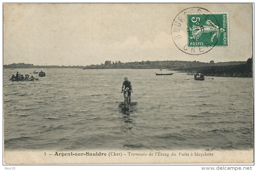 Etang Du Puits Coté Argent Sur Sauldre 1 Traversée De L' Etang Du Puits A Bicyclette Par Lechat Hydrocycle 1909 - Argent-sur-Sauldre