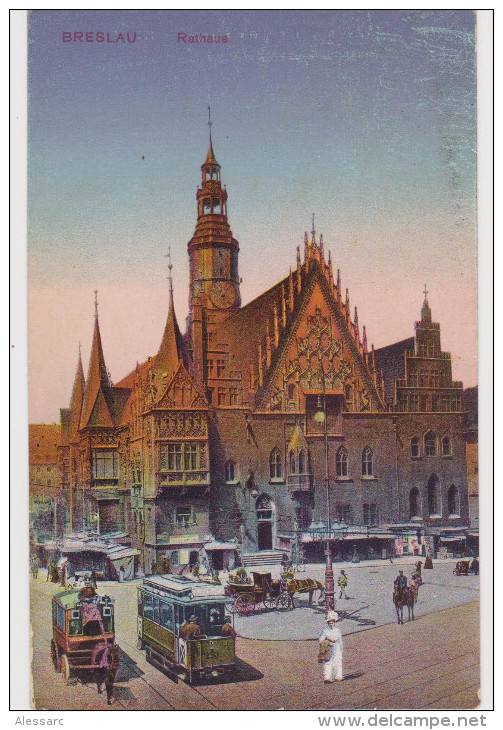 Deutschland Germany Allemagne Germania BRESLAU Rathaus Straßenbahn Tram Kutschen 1920 - Schlesien