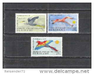 Suriname 1971 Tiere Animals Fauna Vögel Birds Oiseaux Reiher Heron Flamingo Papageien Parrot Ara, Mi. 593-5 ** - Suriname