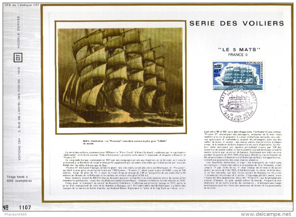 Feuillet Tirage Limité CEF CFA Réunion 11 Série Des Voiliers Bateau Le 5 Mats France II - Briefe U. Dokumente