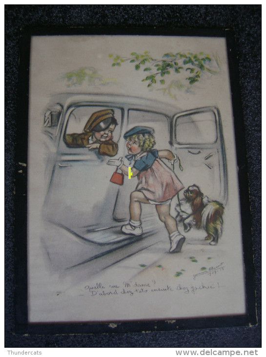 ANCIENNE GRAVURE SOUS VERRE CADRE  ILLUSTRATEUR GERMAINE BOURET QUELLE RUE M'DAME D'ABORD CHEZ TOTO ENSUITE CHEZ JACKIE - Sonstige & Ohne Zuordnung