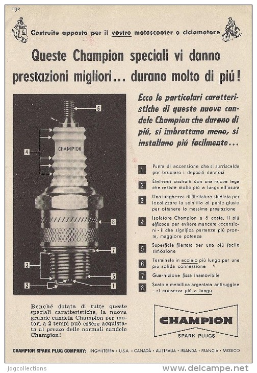 # CHAMPION SPARK PLUG 1960s Italy Advert Pub Reklame Bujìas Candele Zundkerze Bougie - Voitures