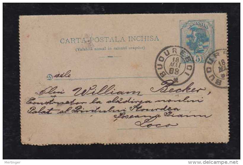 Rumänien Romania 1898 Stationery Letter Card Local Use - Briefe U. Dokumente