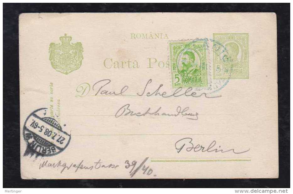 Rumänien Romania 1908 Uprated Stationery Card To BERLIN Germany - Covers & Documents