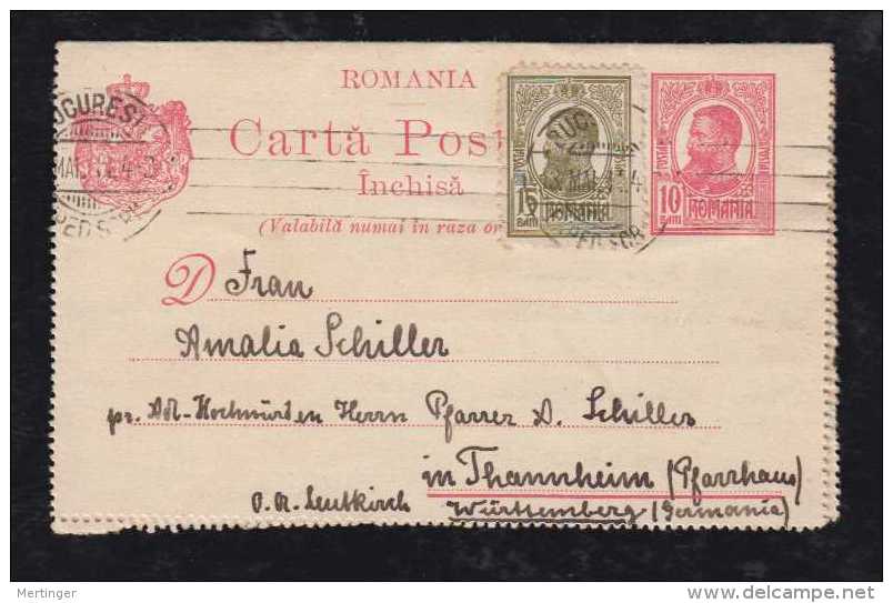 Rumänien Romania 1911 Upratd Stationery Lettercard To THANNHEIM WUERTTEMBERG Germany - Covers & Documents