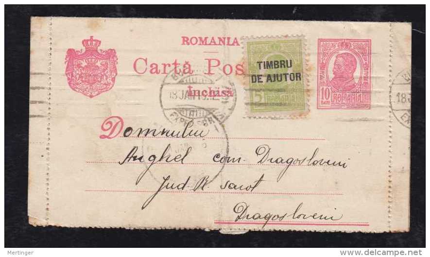 Rumänien Romania 1916 Stationery Letter Card + War Tax Stamp Used Local - Briefe U. Dokumente