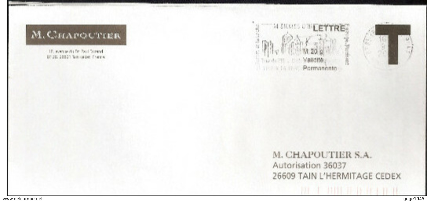 Lettre T   " CHAPOUTIER " Avec Flamme De   Saint Yrieix La Perche (  87  )  Daté  2009 - Cartes/Enveloppes Réponse T
