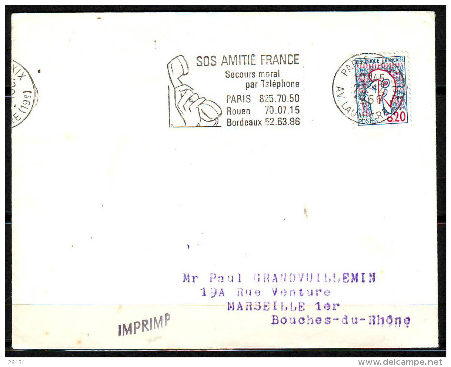 Secap  De  PARIS XIX  Annee 1966    "  SOS AMITIE FRANCE  "  Mne De COCTEAU - 1961 Marianne Of Cocteau