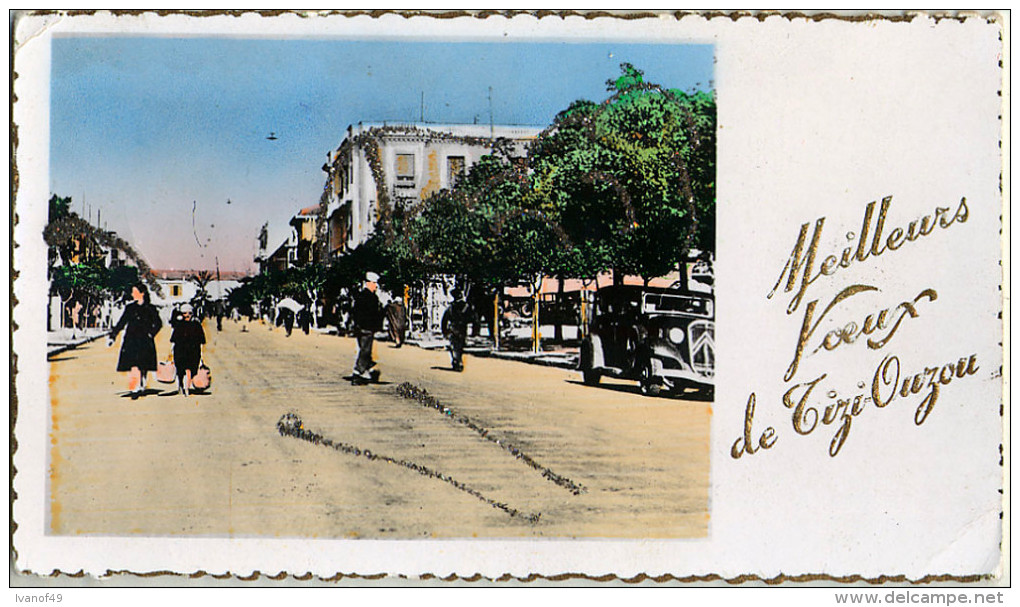 ALGERIE - Meilleurs Voeux De TIZI-OUZOU - AVENUE FERDINAND AILLAUD -  Vue Animée, Vieille Voiture - Tizi Ouzou