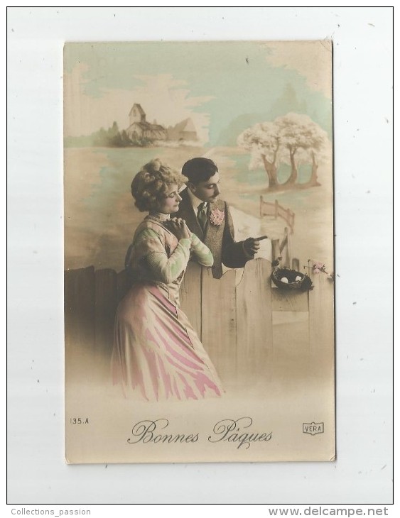 Cp , Couple , BONNES PAQUES , Voyagée 1913 - Paare