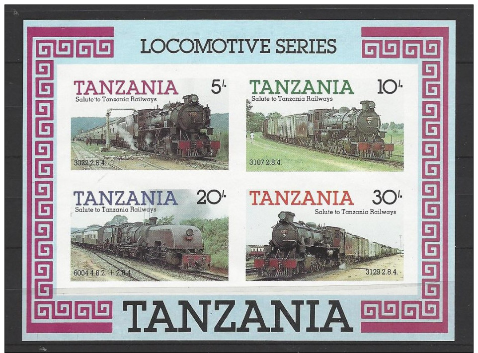 TANSANIA Block 44 "Lokomotiven" Seltene Abart UNGEZÄHNT Postfrisch (1) - Tansania (1964-...)