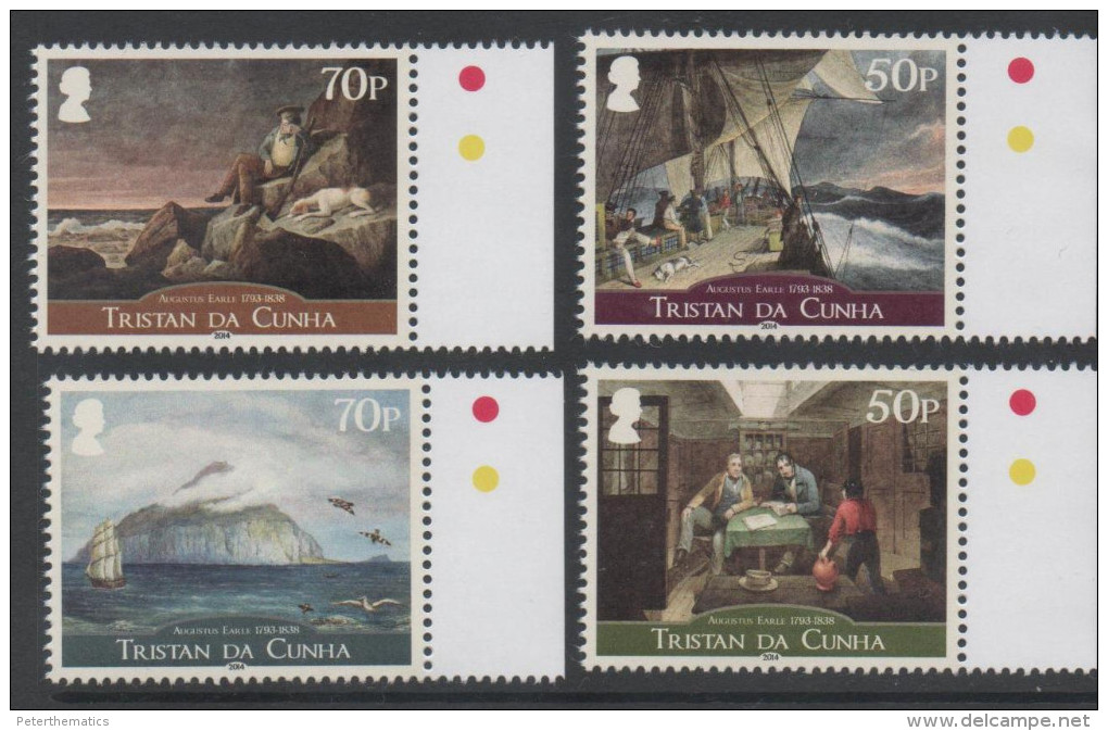 TRISTAN DA CUNHA ,2014, MNH, AUGUSTUS EARLE, SHIPS, BIRDS, 4v - Barche