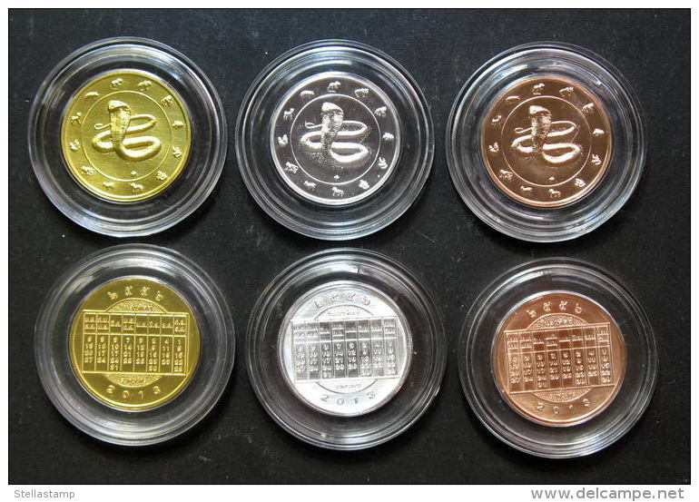 Thailand Comm 3 Coins 2013 Zodiac Year Of Snake - Thaïlande