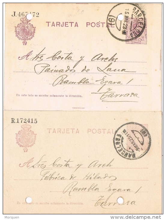 13972. DOS Entero Postal BARCELONA  1923-1925. VARIEDAD Color, Alfonso XIII Medallon - 1850-1931