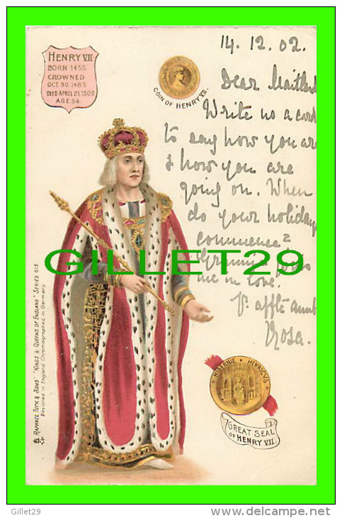 FAMILLES ROYALES - KING HENRY VII OF ENGLAND - COIN & GREAT SEAL OF HENRY VII - TRAVEL IN 1902 - - Familias Reales