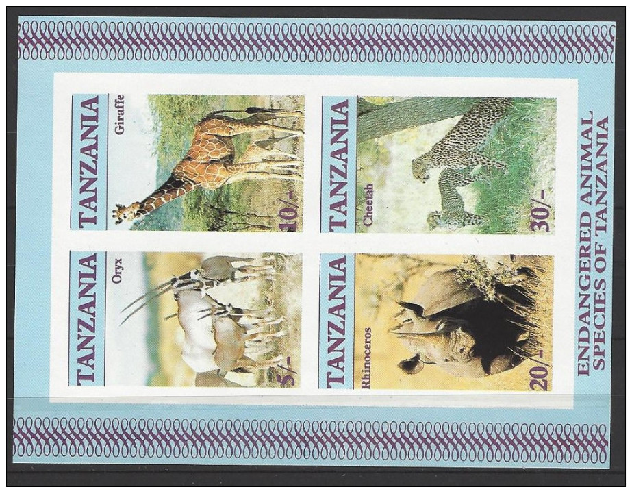 TANSANIA Block 58 "Wildtiere" Seltene Abart UNGEZÄHNT Postfrisch - Tansania (1964-...)