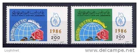 LIBYE 1986, ANNEE INTERNATIONALE PAIX, ROSES, 2 Valeurs, Neufs / Mint. R299 - Rosen