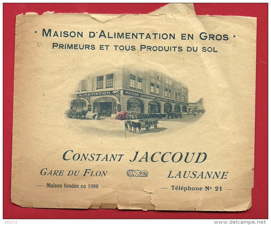 EZM-20 Dos D'une Enveloppe Maison Primeurs Constant Jaccoud Gare Du Flon Lausanne, Cachet 1920. ETAT - Suisse