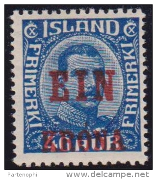 ISLANDA ISLAND 1926 OVERPRINT "EIN" MNH CERT. CHIAVARELLO CAT. € 450,00 - Ongebruikt