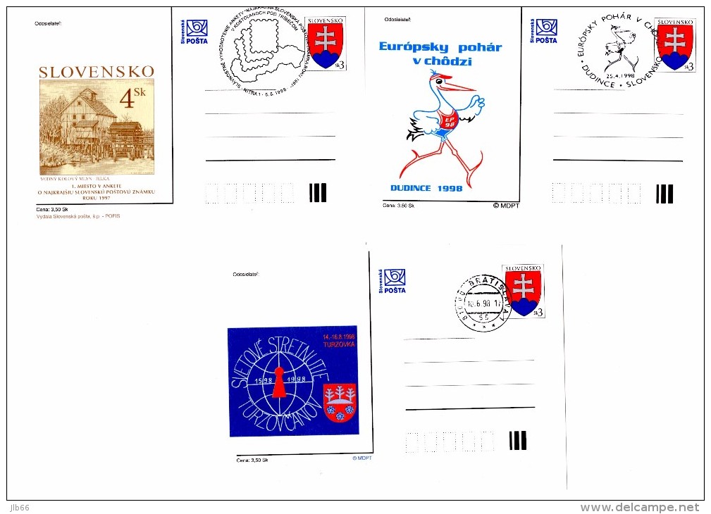 6 Entiers Postaux Cartes 1998 CDV 26 à CDV 31 Volley Ball , Ski , Moulin à Eau , Cigogne Turzovka - Postcards