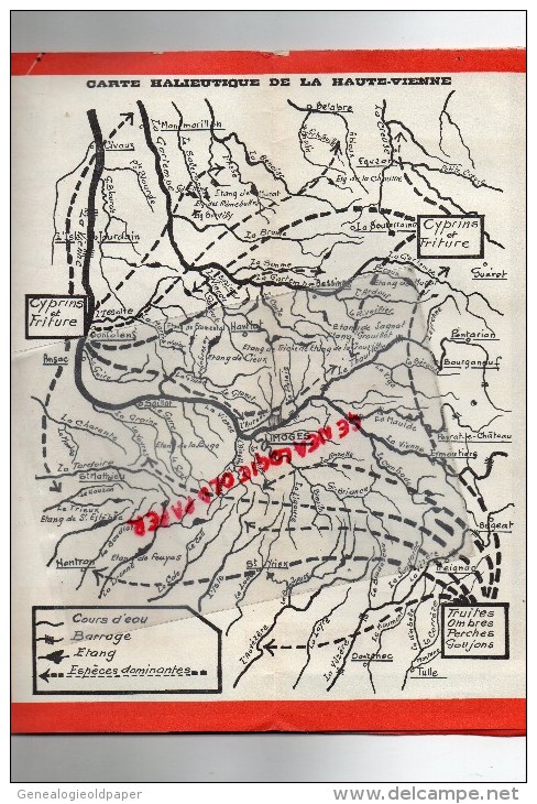 87 - CARTE DE LA PECHE HAUTE VIENNE - 1964- RARE- LES ETANGS- ET COURS D'EAU - Autres & Non Classés