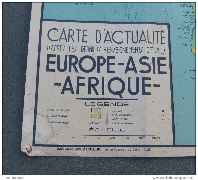 Carte Scolaire Toilée Europe - Asie - Afrique - Éditions Edé à Lille - Carte Geographique