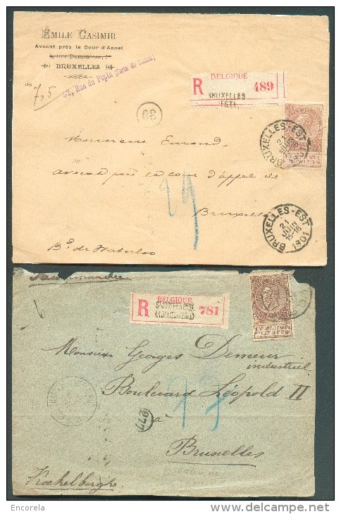 N°61(2) - 35 Centimes Brun - 2 Exemplaires Sur 2 Documents Recommandés De BRUXELLES-EST Et Saint-JOSSE-ten-NOODE (1895 E - 1893-1900 Fijne Baard