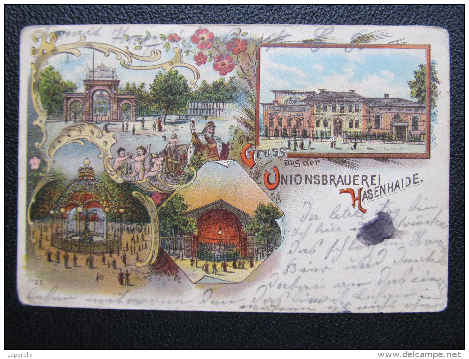 AK BERLIN RIXDORF HASENHAIDE Litho Brauerei Union 1900 ///// D*17245 - Rixdorf