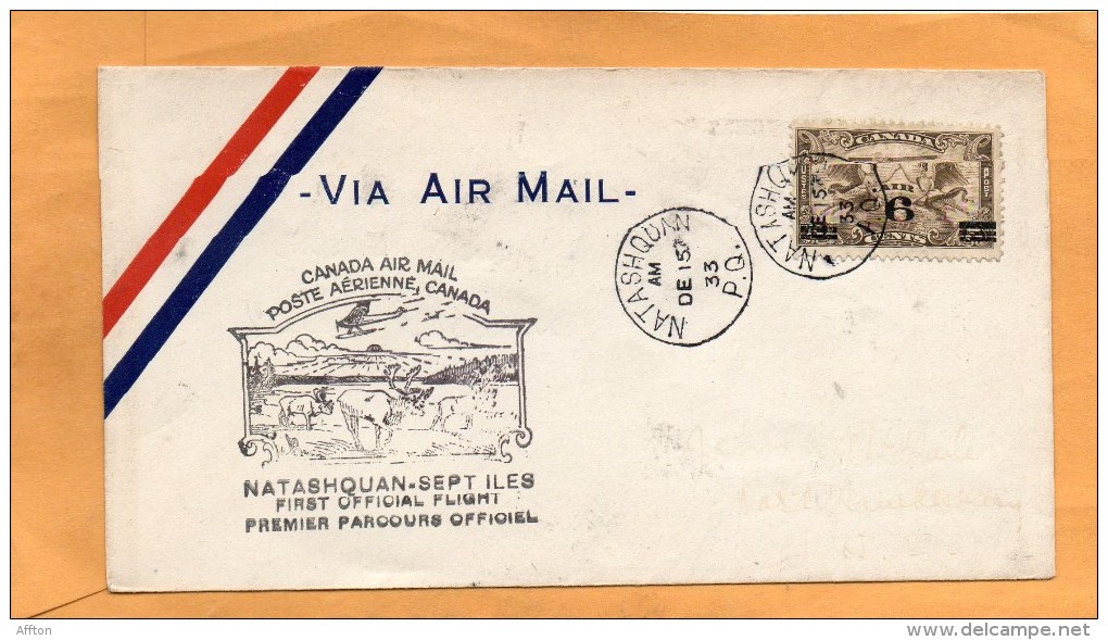 Natashquan Sept Iles 1933 First Fligt Cover - Erst- U. Sonderflugbriefe