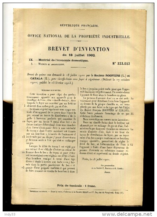 - CHAUFFE BAIN AVEC FOYER . BREVET D´INVENTION DE 1902 . - Other Apparatus