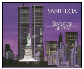 St. Lucia,  Scott 2015 # 884,  Issued 1987  S/S Of 1,  MNH,  Cat $ 5.25,  Statue Of Liberty - St.Lucie (1979-...)