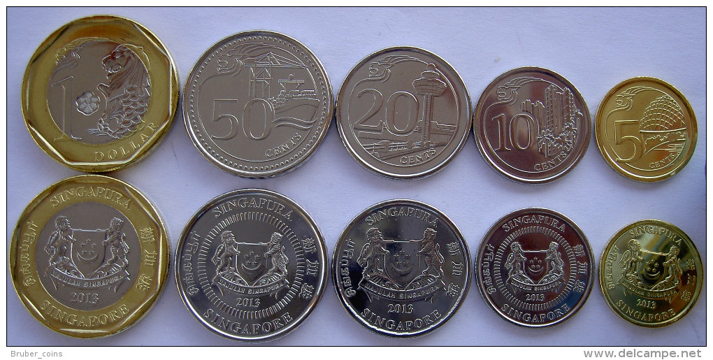 SINGAPORE 2013 SERIE 5 MONETE CON BIMETALLICA 1 DOLLARO 50-20-10-5 CENT FDC - Singapore