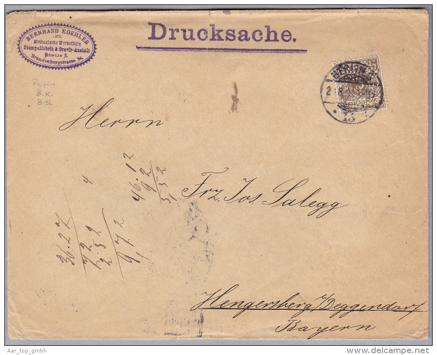 DR 1891-08-02 BERLIN S Drucksache Mit Pf. Perfin "B.K./B.S." Bernard Koehler - Andere & Zonder Classificatie