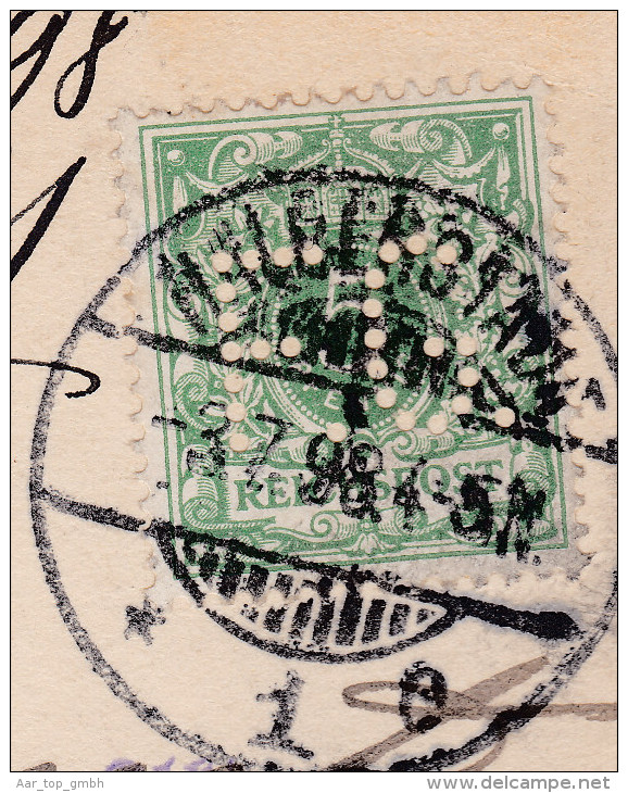 DR 1898-07-03 HALBERSTADT Postkarte Mit 5Rp. Perfin "F.G." Friedrich Grau Kolen - Autres & Non Classés