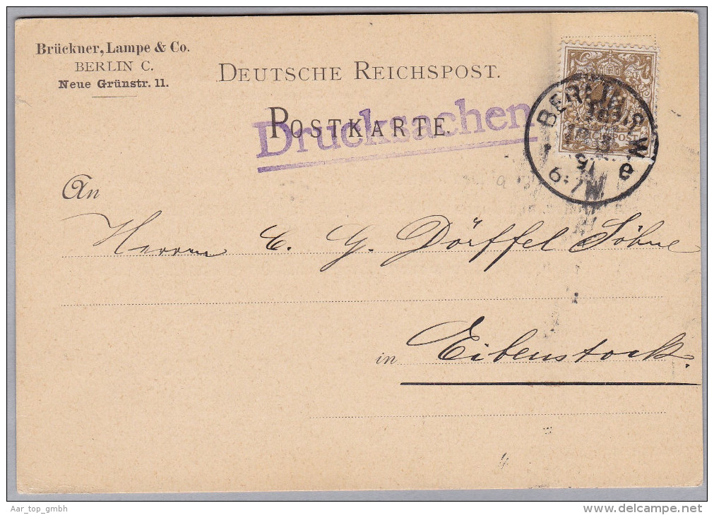DR 1891-03-16 BERLIN SW Drucksache Mit 3Pf Perfin "B.L.C." Brückner Lampe & Co - Autres & Non Classés