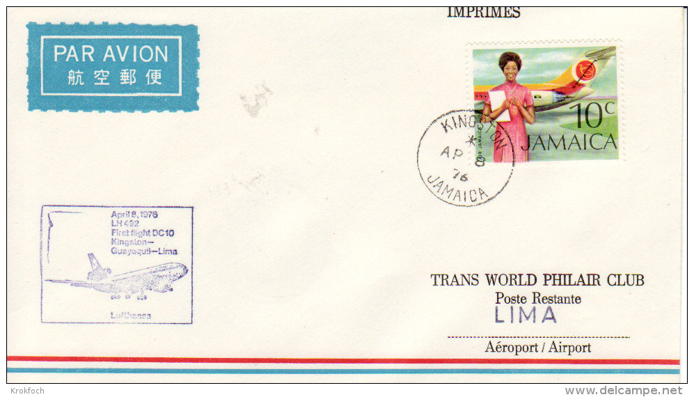 Kingston Guayaquil Lima 1976 - First Flight Erstflug 1er Vol - Lufthansa - Pérou Equateur Ecuador - Jamaica (1962-...)